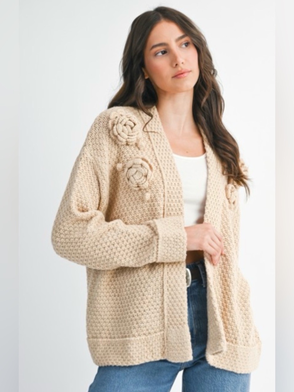 Camellia Premium Boutique Knit Cardigan | Cozy Chic with Floral Detail